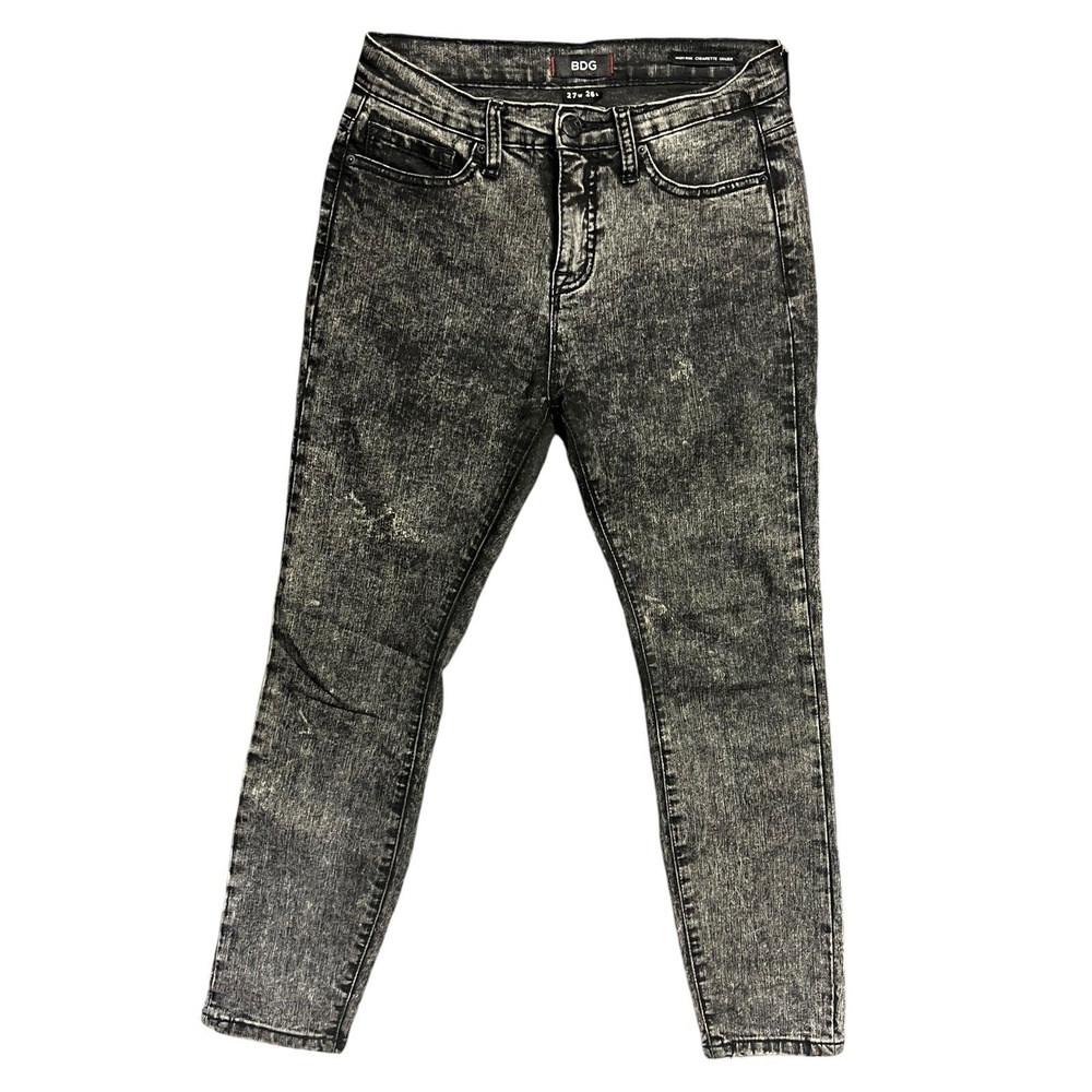BDG Jeans Size W27‎ L26 Cigarette Grazer Acid Wash Black Grey Distressed Tapered